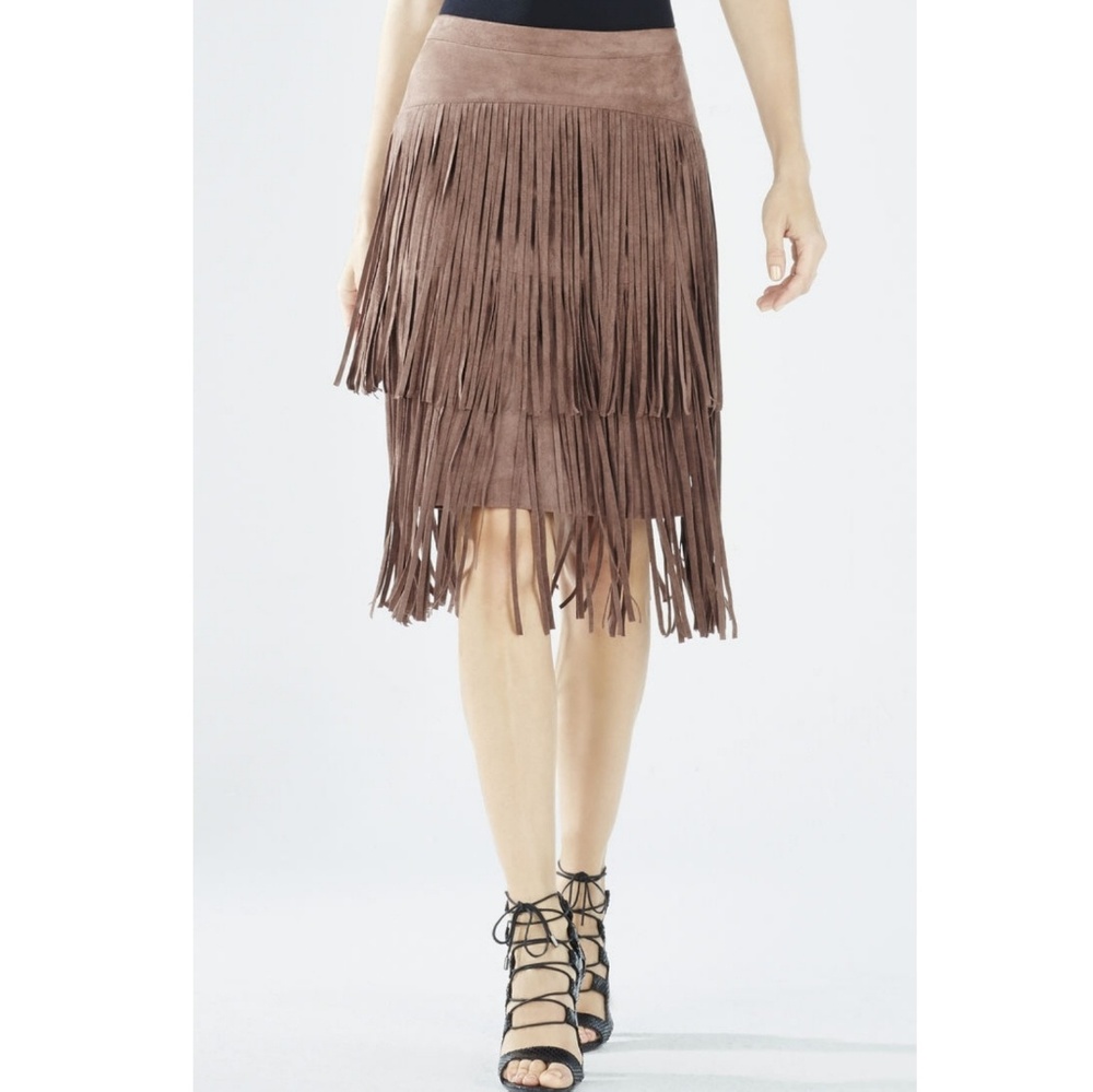 BCBG Rashell Faux-Suede Fringe Pencil Skirt